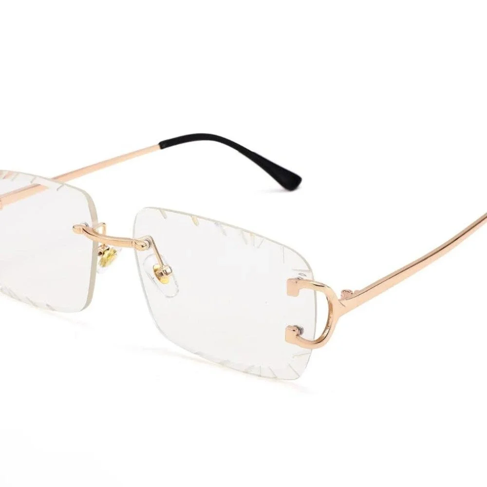 Clear Lens Sunglasses Men Women Shades Frameless‎ Diamond Cut Eye Wear Eye Glass